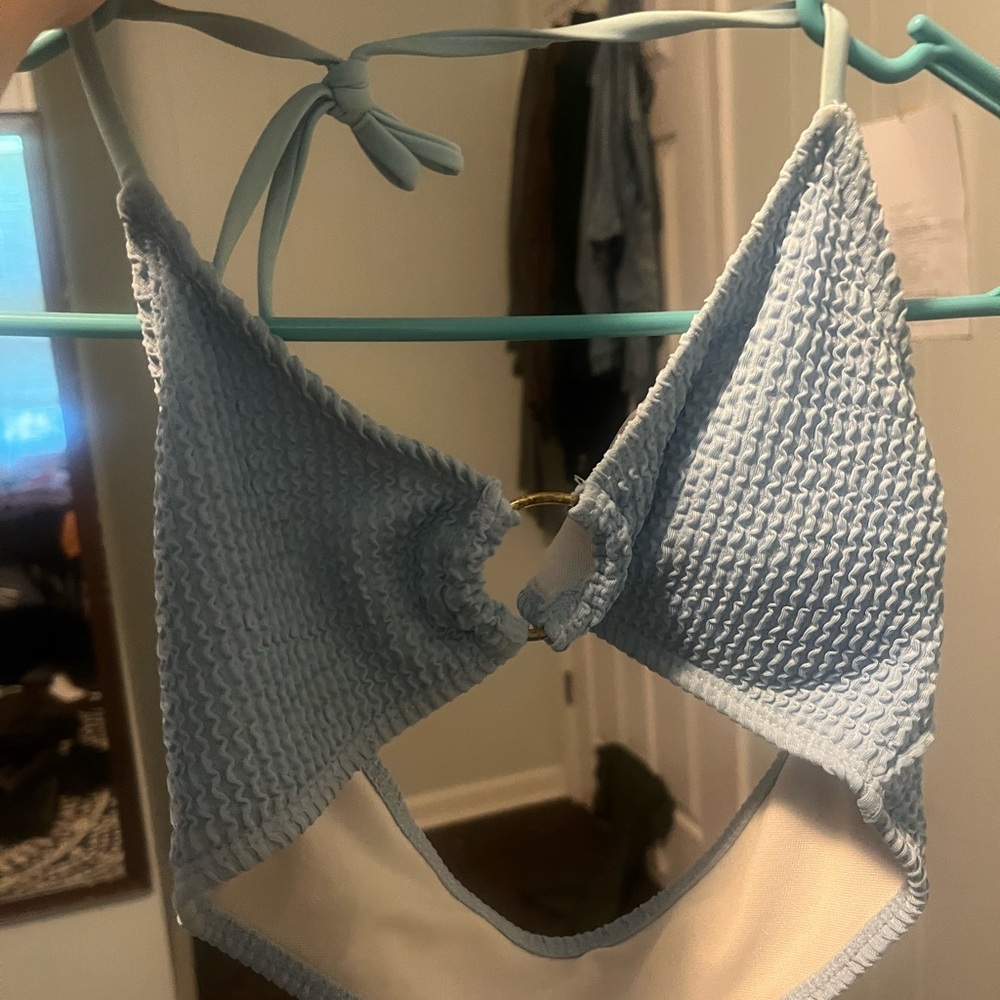 Blue Textured Women's swim top